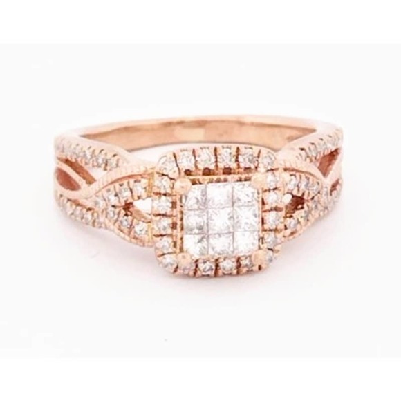 Diamond Engagement Ring Princess & Round 10K Rose Gold - Size 4,5,6,7 - Picture 8 of 12